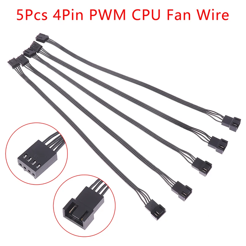 5PCS Black 4 Pin PWM CPU Fan Wire Connector Adapter Computer Fan Extension Power Cable Replacement Accessories 24AWG Power Cable