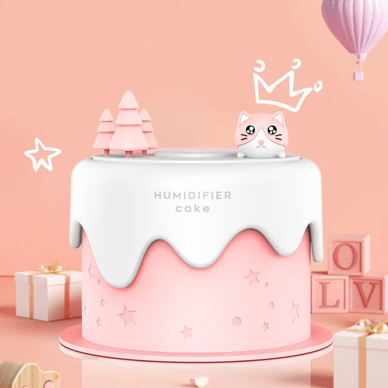 

Cute Cat Cake Mini Air Humidifier with LED Lamp 300ml USB Ultrasonic Cool Mist Maker Fogger Mute Umidificador for Bedroom Office