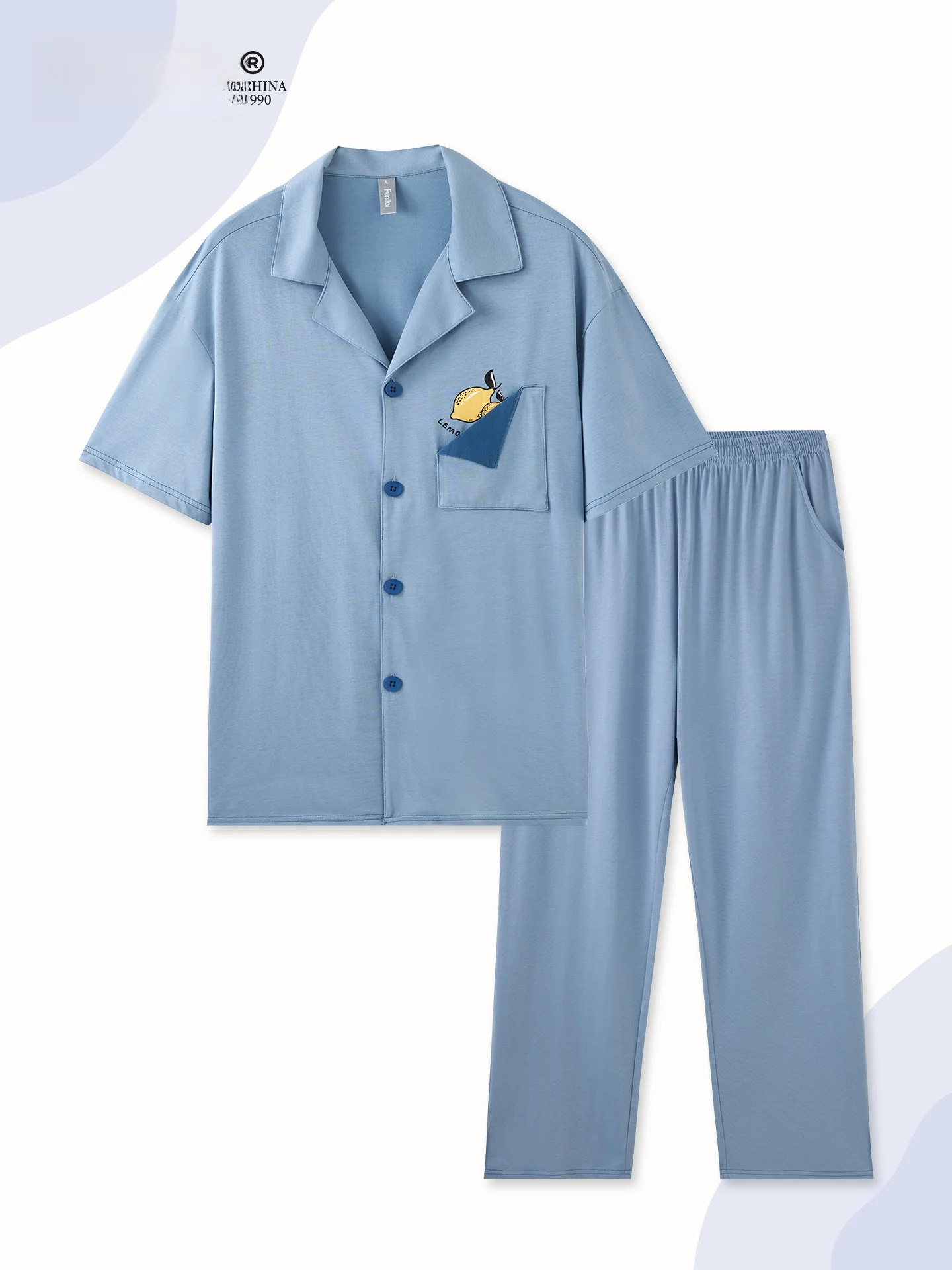 funi-ladies-sleepwear-short-sleeve-2023-spring-new-home-clothes-set-couple-can-wear-outdoor-long-pants-soft-cotton-blend