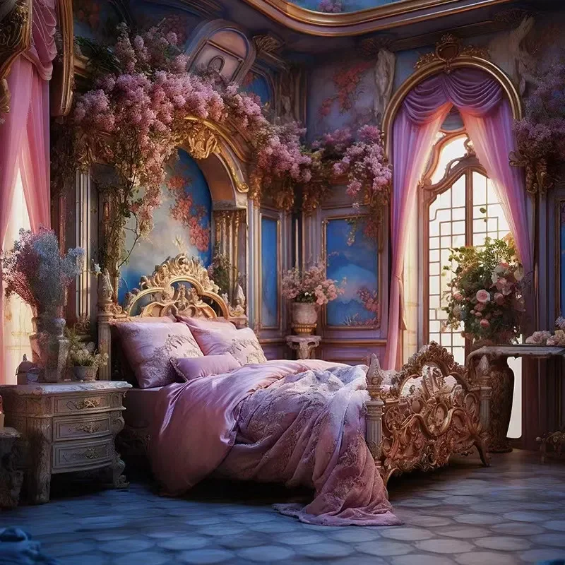 Luxury villa, solid wood carving, princess bed