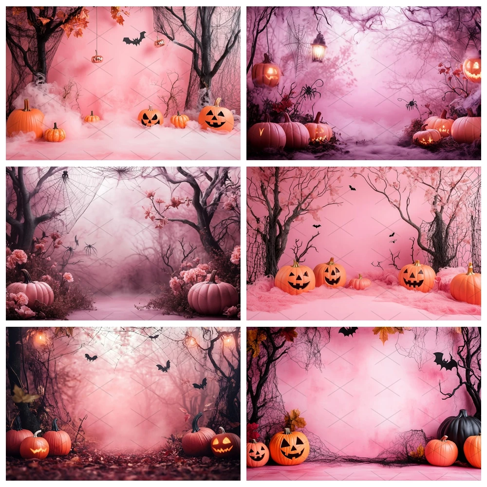 

Pink Halloween Themed Photography Background Pumpkin Bat Pink Girl Party Decoration Portrait Photography Photo Studio Props