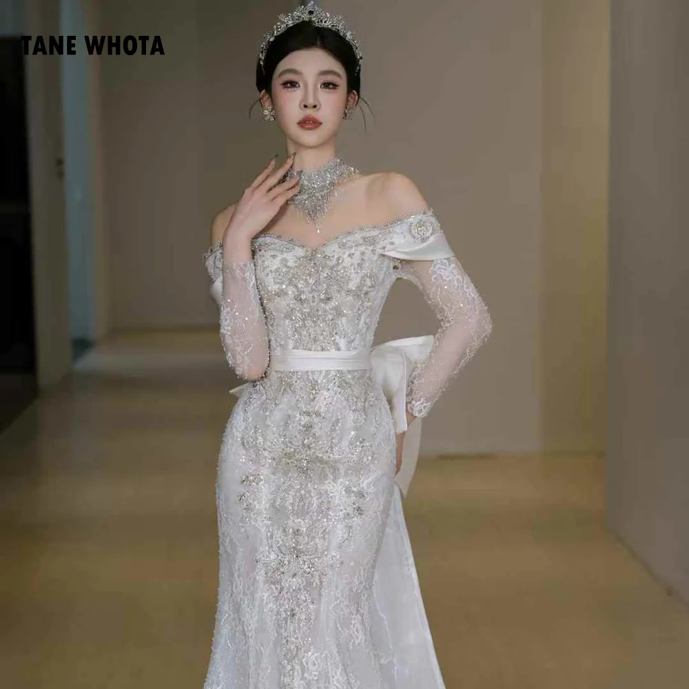 Wedding Dress Sweetheart Long Sleeve Sashes Beading Sequined Wedding Dress Lace Up Back Sexy Customized Bridal Mermaid Dress