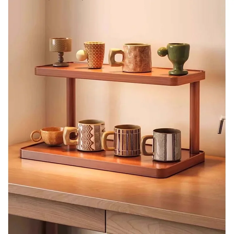 2-Tier Wooden Countertop Storage Shelf, Multilayer Desktop Organizer for Kitchen Tea Room Decor - view 4
