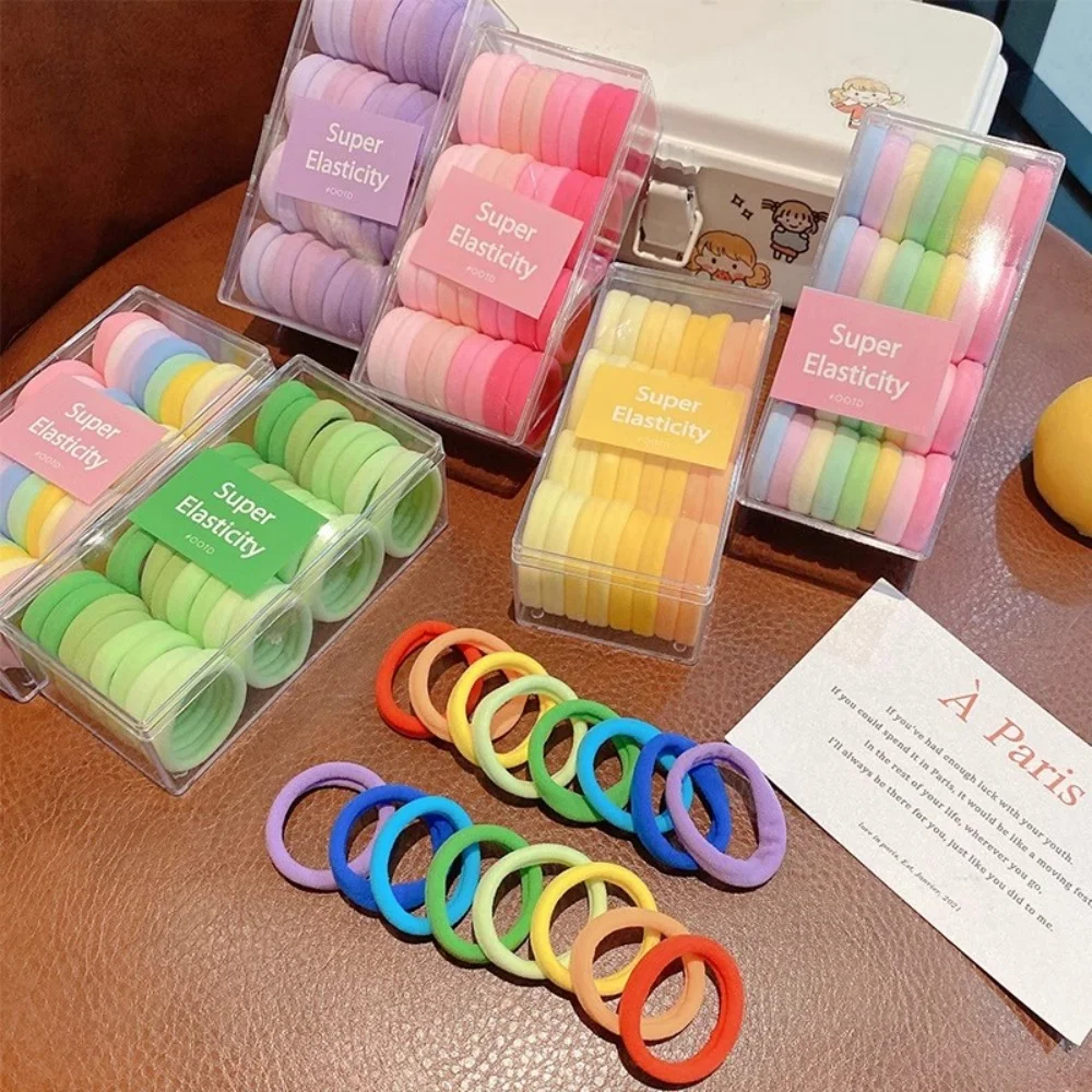 32PCS Colored Hair Circles, No Harm to Hair, High Horsetail Hair Rope, Tie Head Rope, High Elastic Box Set of Rubber Bands