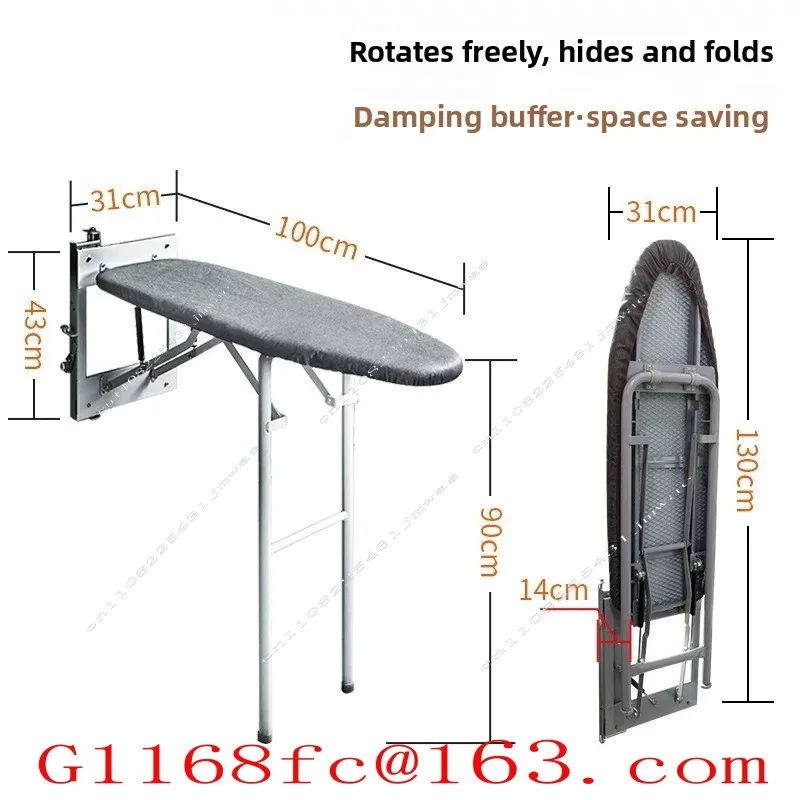 Hidden Ironing Board Wall Mounted Folding Ironing Board with 180 Degree Rotation Cushioning