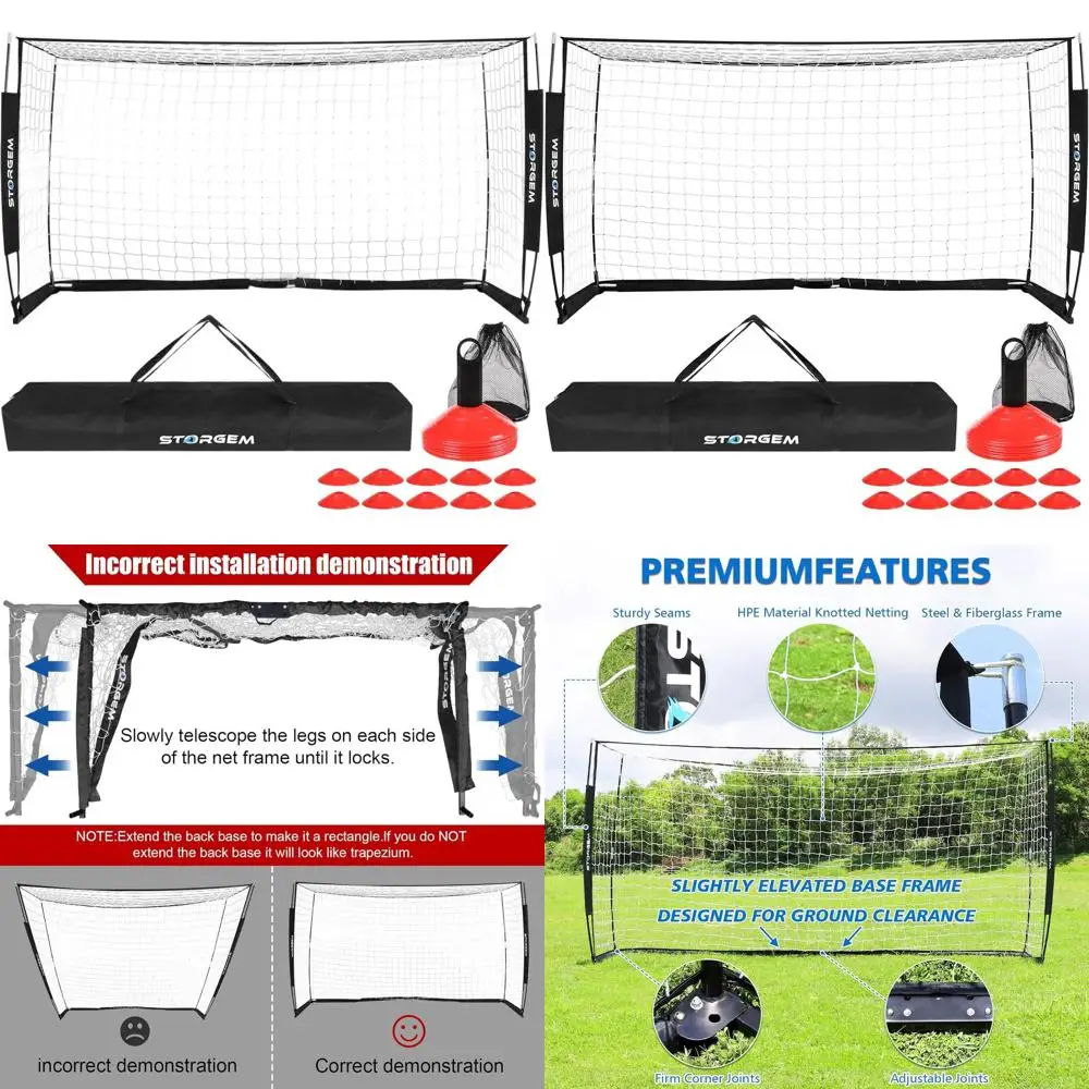 

Portable Soccer Goal Set with Collapsible Metal Base and 15 Training Cones for Backyard Use