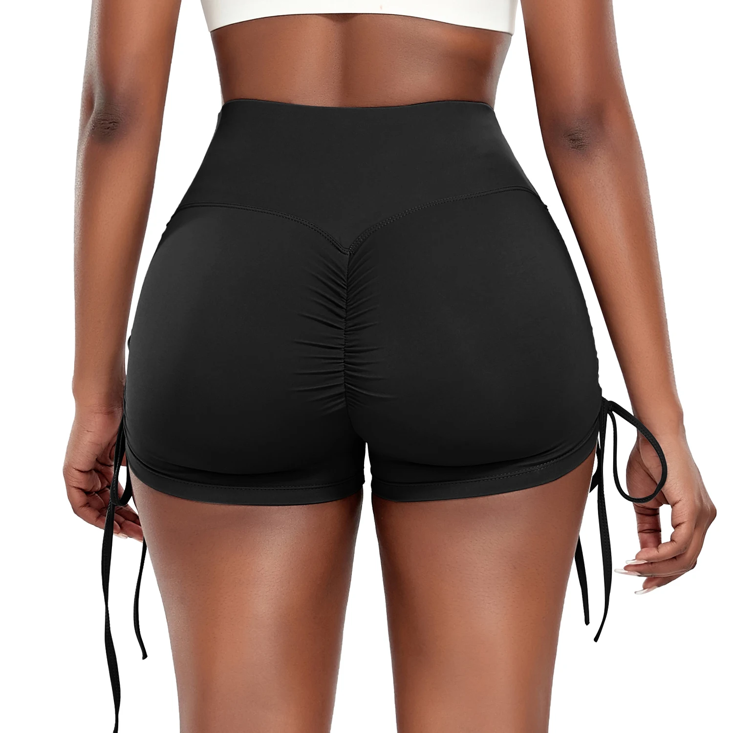 Side Drawstring Yoga Shorts Fitness Women\'s High Waist Tummy Control Leggings Scrunch Butt Booty Fitness Running Sports Tights