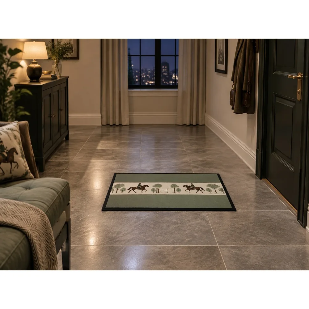 VIKAMA British Sage Cream Equestrian Flannel Door Mat, Soft Flannel Non-Slip Mat, UK Home Decor for Front Door, Kitchen