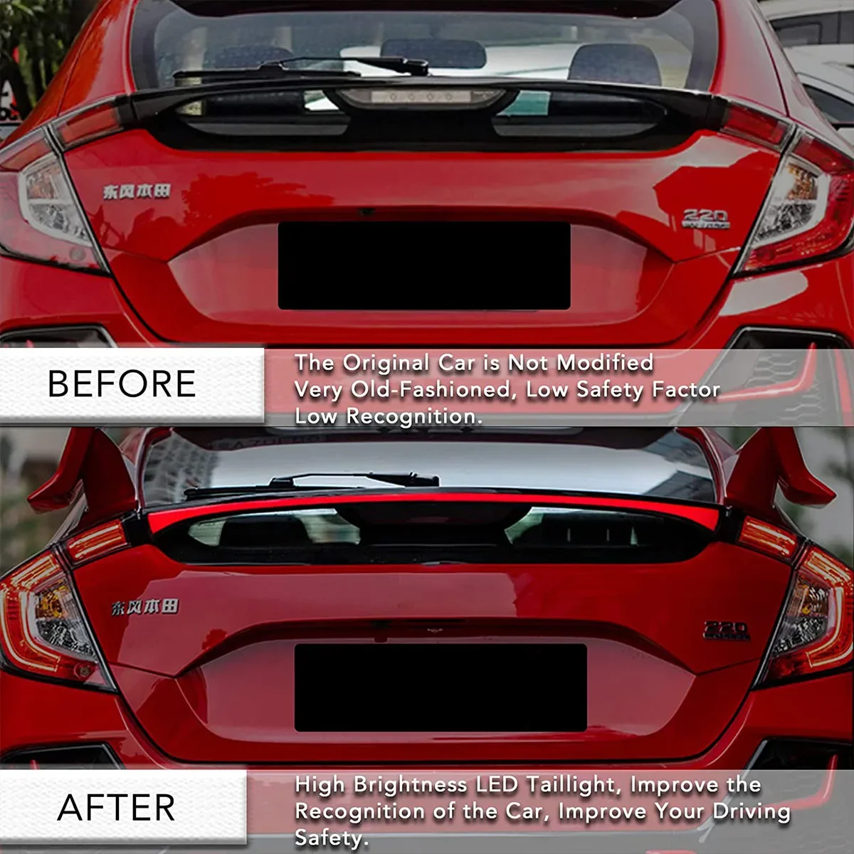 

Car Rear Spoiler Lamp Accessory Part Tail Lamp Tail Light for Honda Civic Hatchback 10th gen