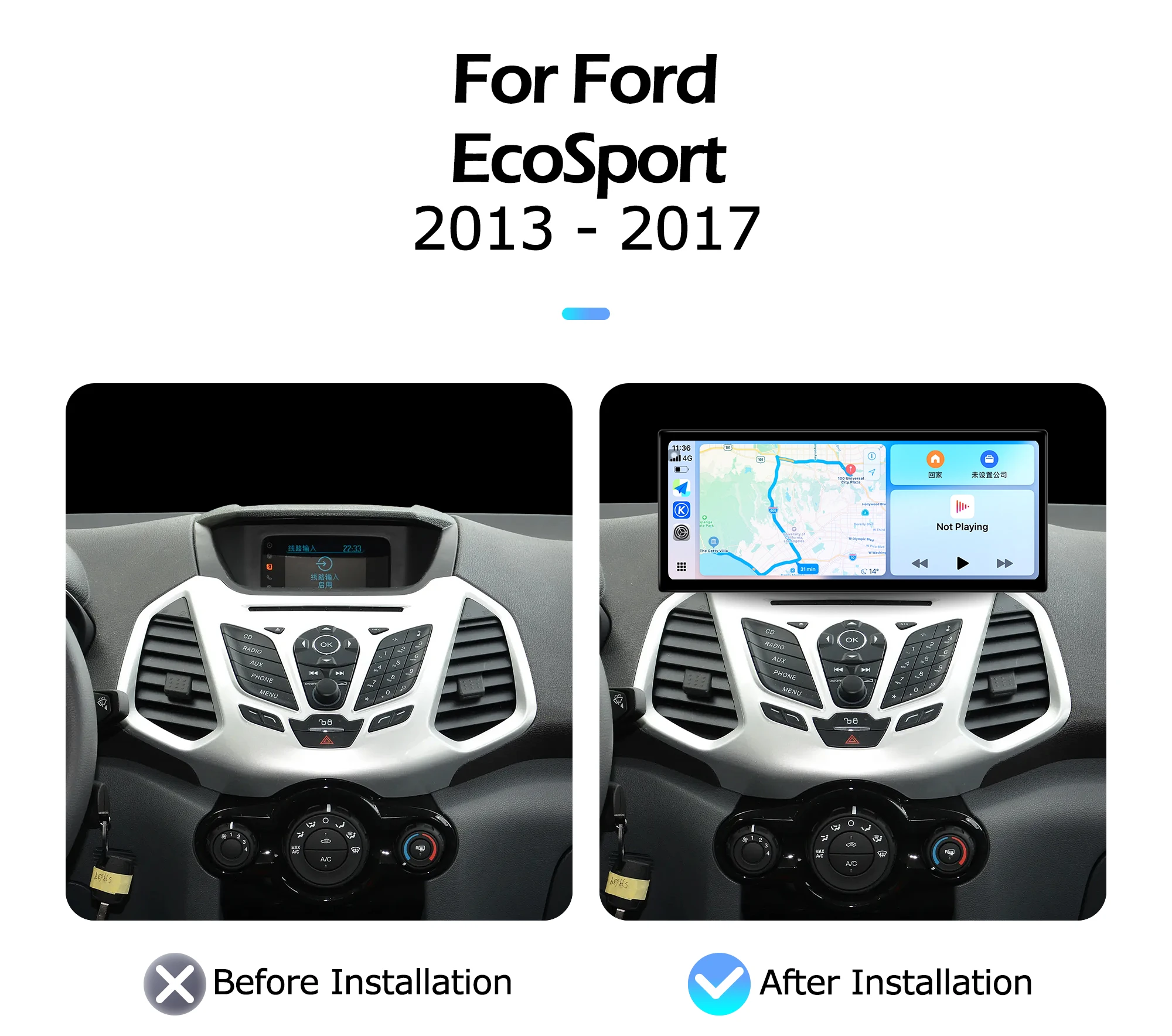 Carplay 2400*900P 12.3 inch For Ford EcoSport 2013-2017 Lntelligent Multimedia Touch Screen GPS Android Auto Bluetooth WIFI DSP