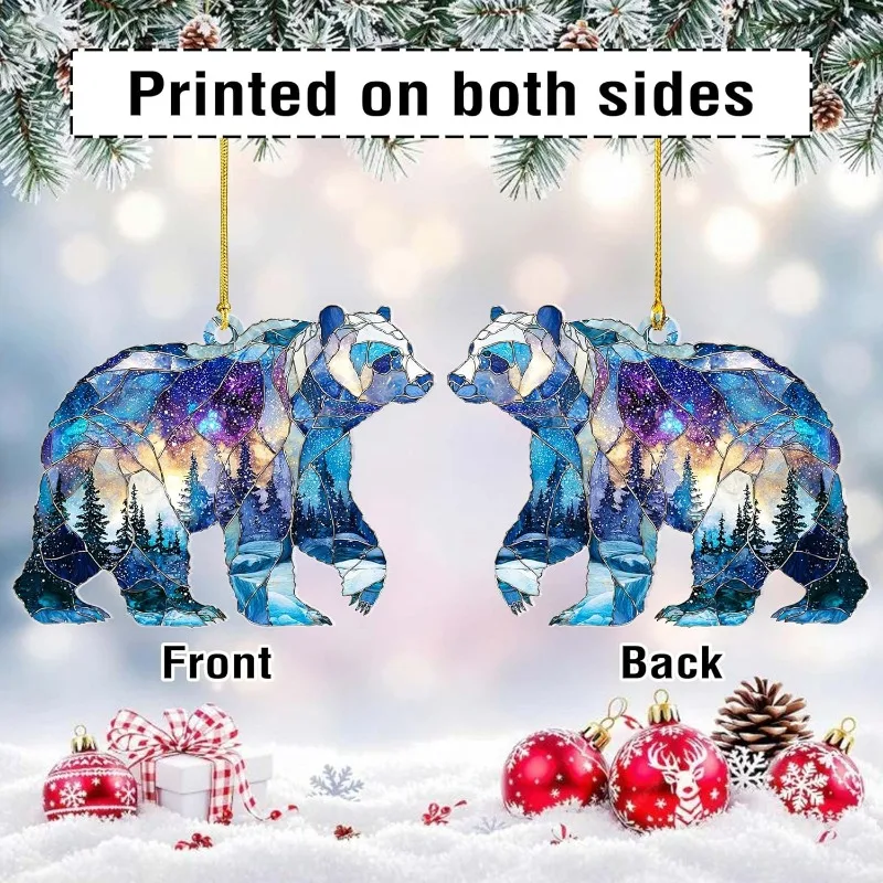 زخرفة الدب الزجاجي الملون الصناعي، ديكور شجرة عيد الميلاد للمقصورة الريفية، هدية الحياة البرية الشتوية لمحبي الطبيعة، تبادل الهدايا #4