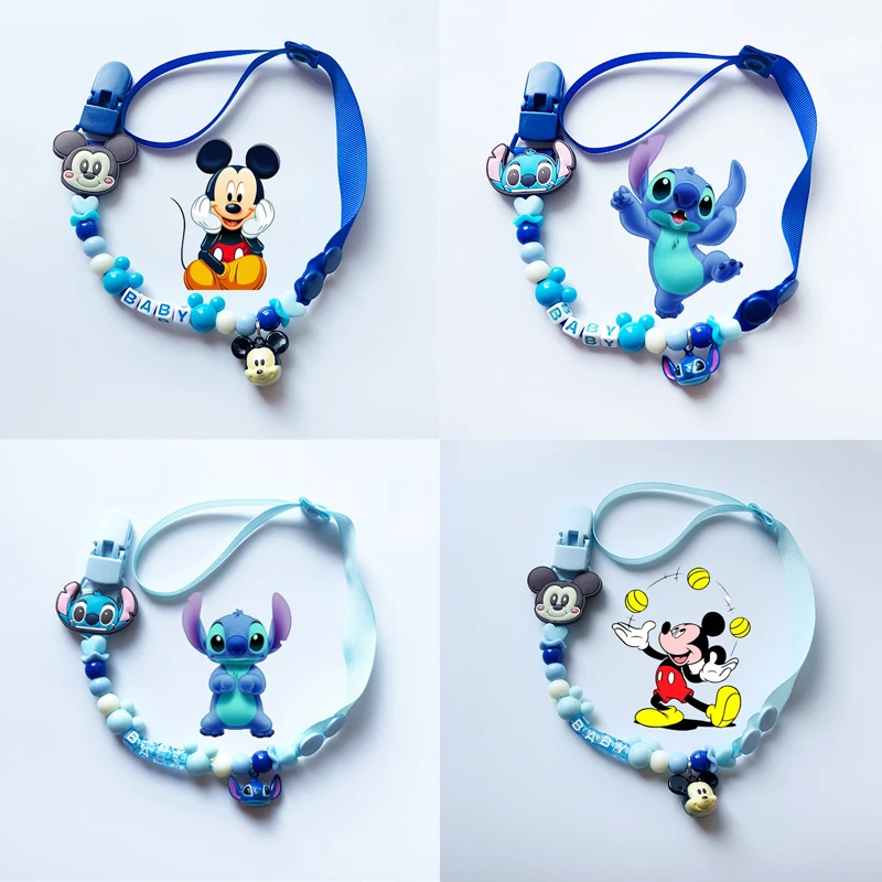

Stitch Mickey Mouse Towel Clip with Bell Kawaii Cartoon Figure Baby Handkerchief Toy Anti-drop Anti-lost Holder Children Gifts