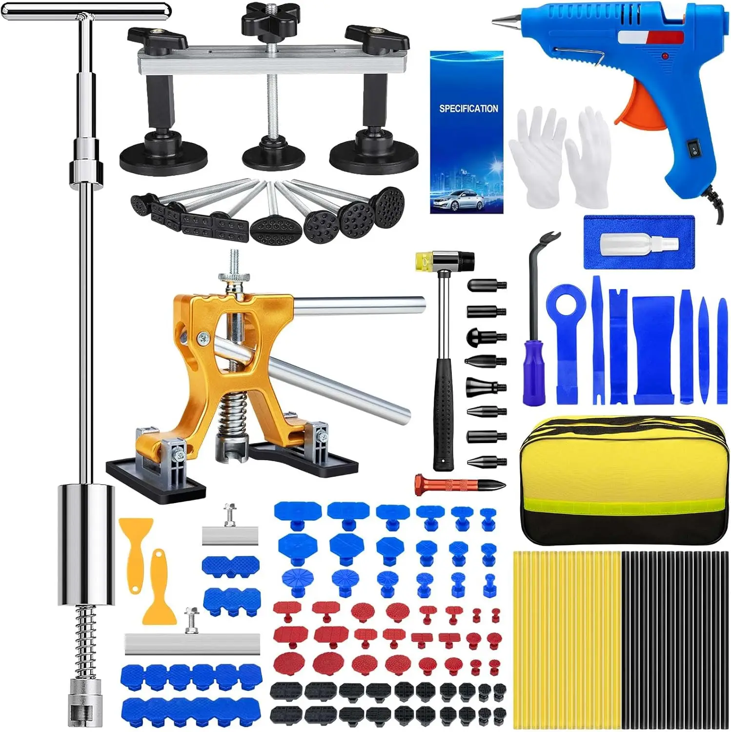 

134Pcs Car Dent Puller Kit, Paintless Dent Removal Tool with T-bar Hammer & Bridge Puller for Hail Damage Repair