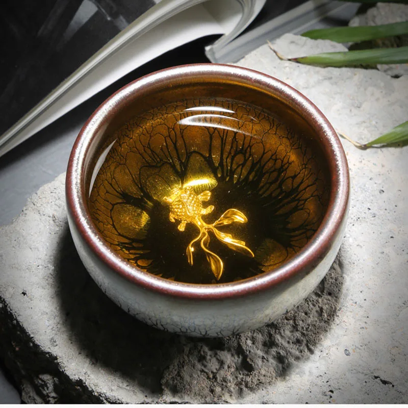 سعة صغيرة Jianzhan فنجان الشاي الصقيل مطعمة بالزيت الفضي يقطر وعاء الشاي منتج الكونغفو كوب مينغ كوب شاي سيراميك فرن