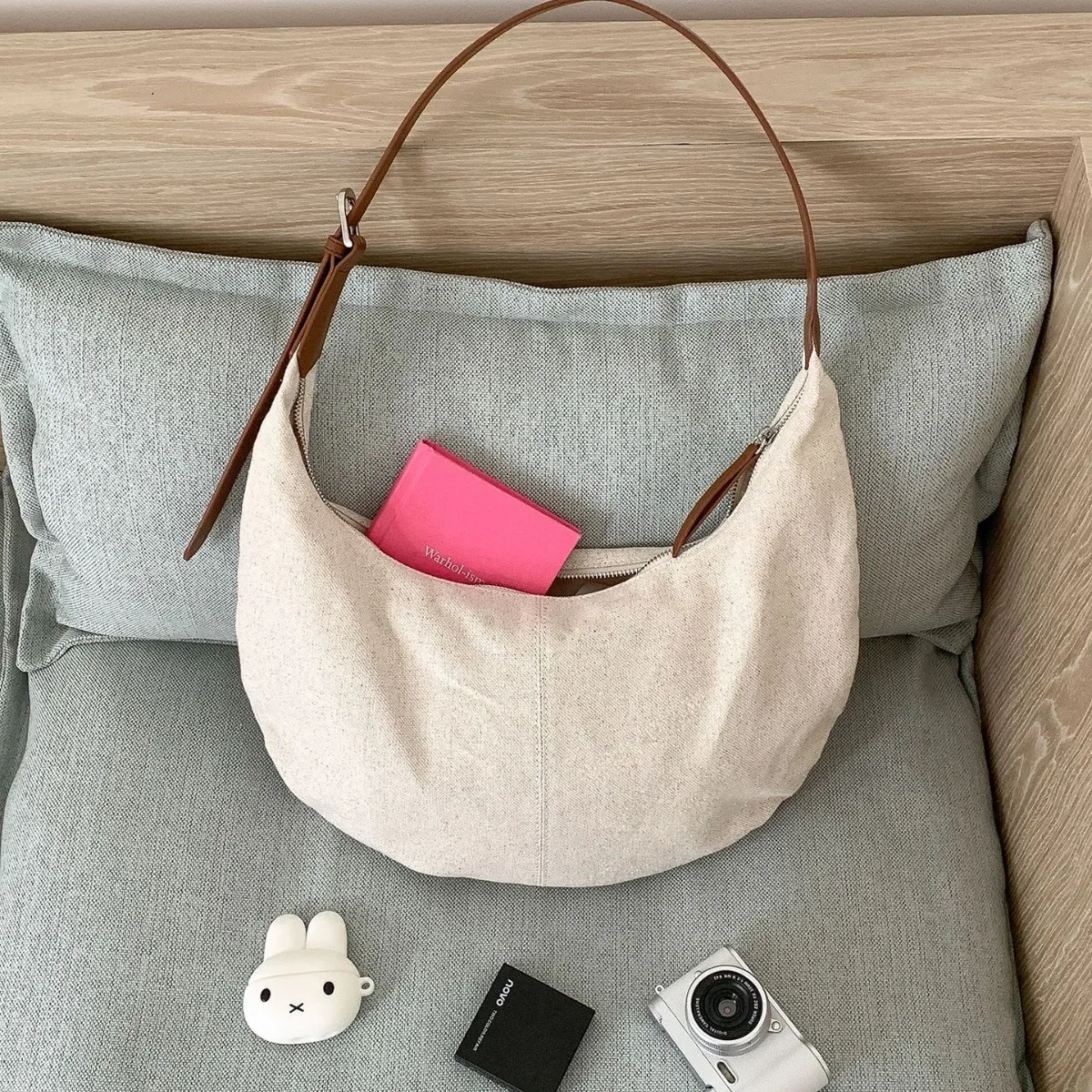 

Повседневная льняная сумка-хобо Cloud, холщовая сумка в форме полумесяца, мягкие сумки в форме полумесяца для женщин, сумки-шоппер для поездок на работу, сумка-тоут