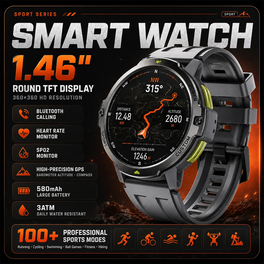 Smartwatch Timex Watches For Men - 2026 새로운 1.46 인치 군용 GPS