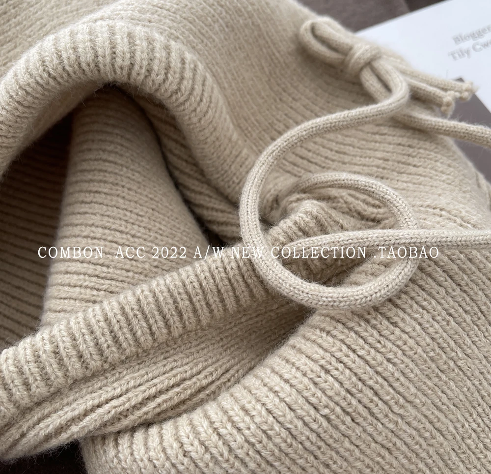 Winter-Sturmhaube für Männer und Frauen, Unisex, gestrickte Kapuzenkappen, Outdoor-Wärmer, Kordelzug-Hüte, einteilige Mützen mit Halskragen – Detail 5