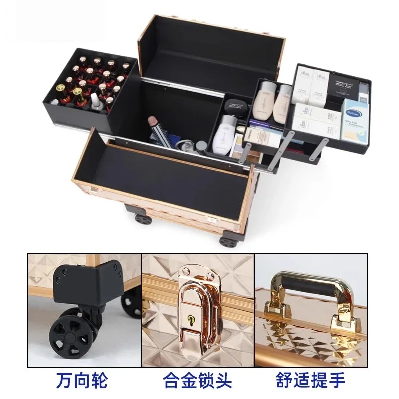 

Water Cube Trolley Rod Cosmetic Case Professional Tattoo Embroidery Nail Art Hair Beauty Beauty Beauty Follow Makeup Belt Lock