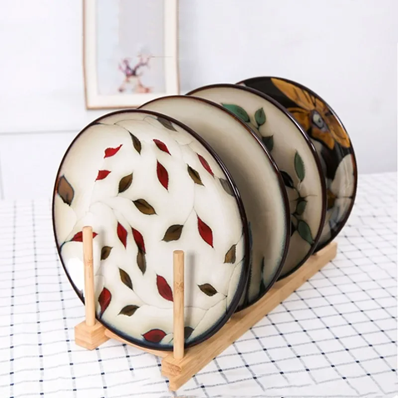 1Pcs Personality Plant Flower Round Ceramic Plate Breakfast Steak Salad Dessert Cake Sushi Home Kitchen Storage Decoration Plate