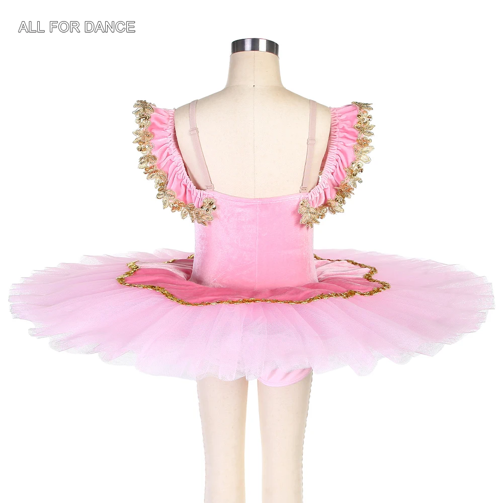 BLL500 Off-shoulder Pink Velvet Bodice with Gold Trim Decorated Ballet Tutu Costume For Girls Dancewear Women Ballet Dress