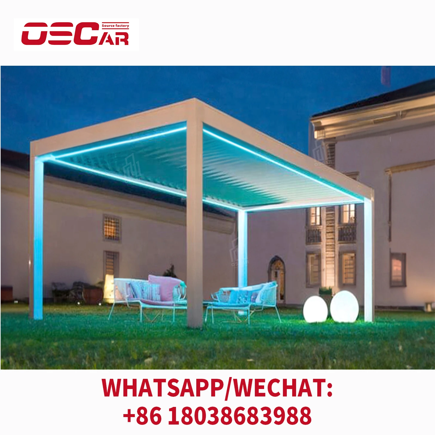 Pergola Easily Assembled Waterproof Eco Friendly Aluminium Roof Gazebo Glass Garden House Sunroom for Convenience Stores