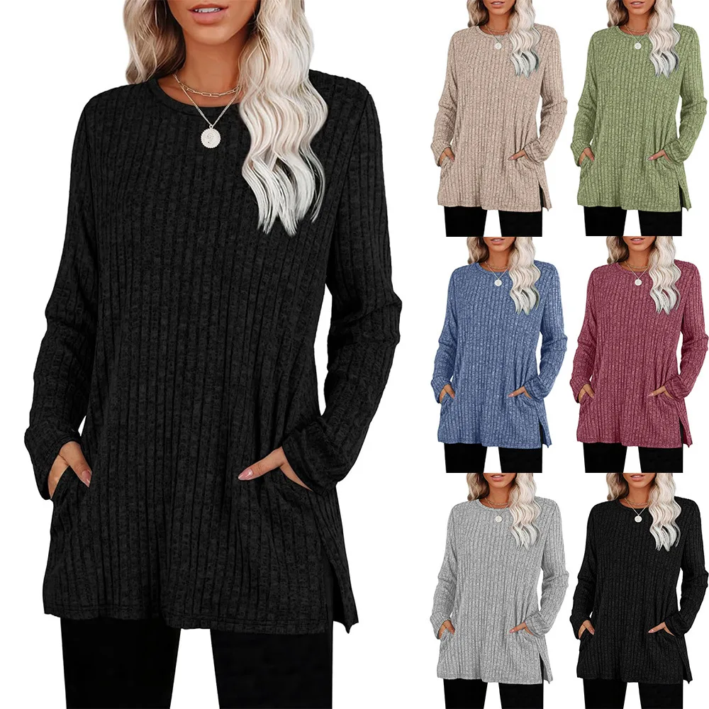 

2025 New Fashion Casual Long-sleeved Top Autumn and Winter Pit Strip T-shirt