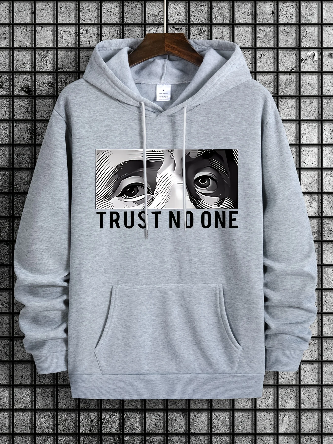 Men's Hoodie Neon Green TRUST NO ONE Graphic with Eye Motif Fit Casual Pullover for Autumn/Winter Streetwear Sweatshirt Clothing