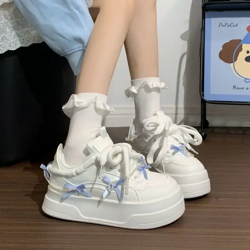 

Trendy Women Footwear Reimagined Star Pattern Platform Sneakers Summer Hong Kong Style Thick Bottom Niche Original White Shoes