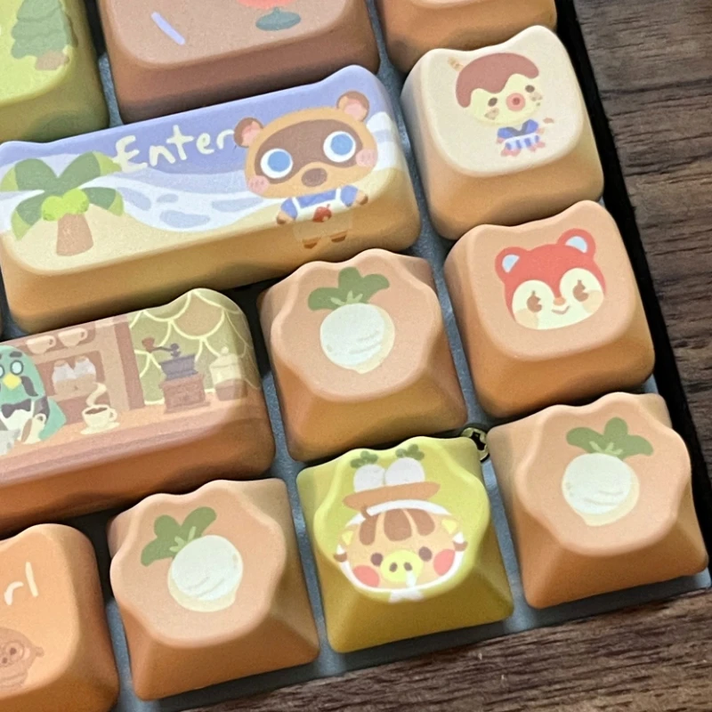 Animal Forest Theme Keycap Set 142key PBT Custom Cute Cat Anime Keyboard Cap MAO Profile Key Cap for Mechanical Keyboard Gift