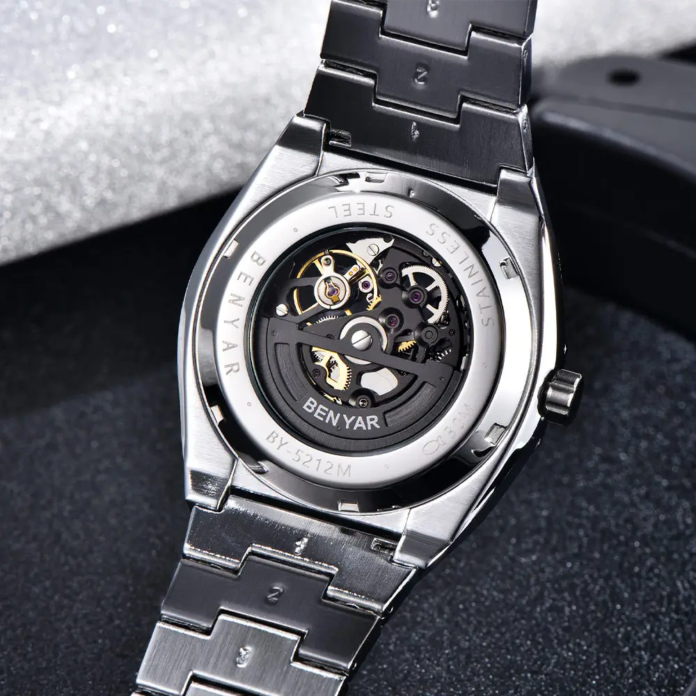 2025 BNEYAR Neue 41 mm Herrenuhr, Edelstahl, Sternenhimmel-Armband, 30 m wasserdicht, automatische mechanische Herrenuhr