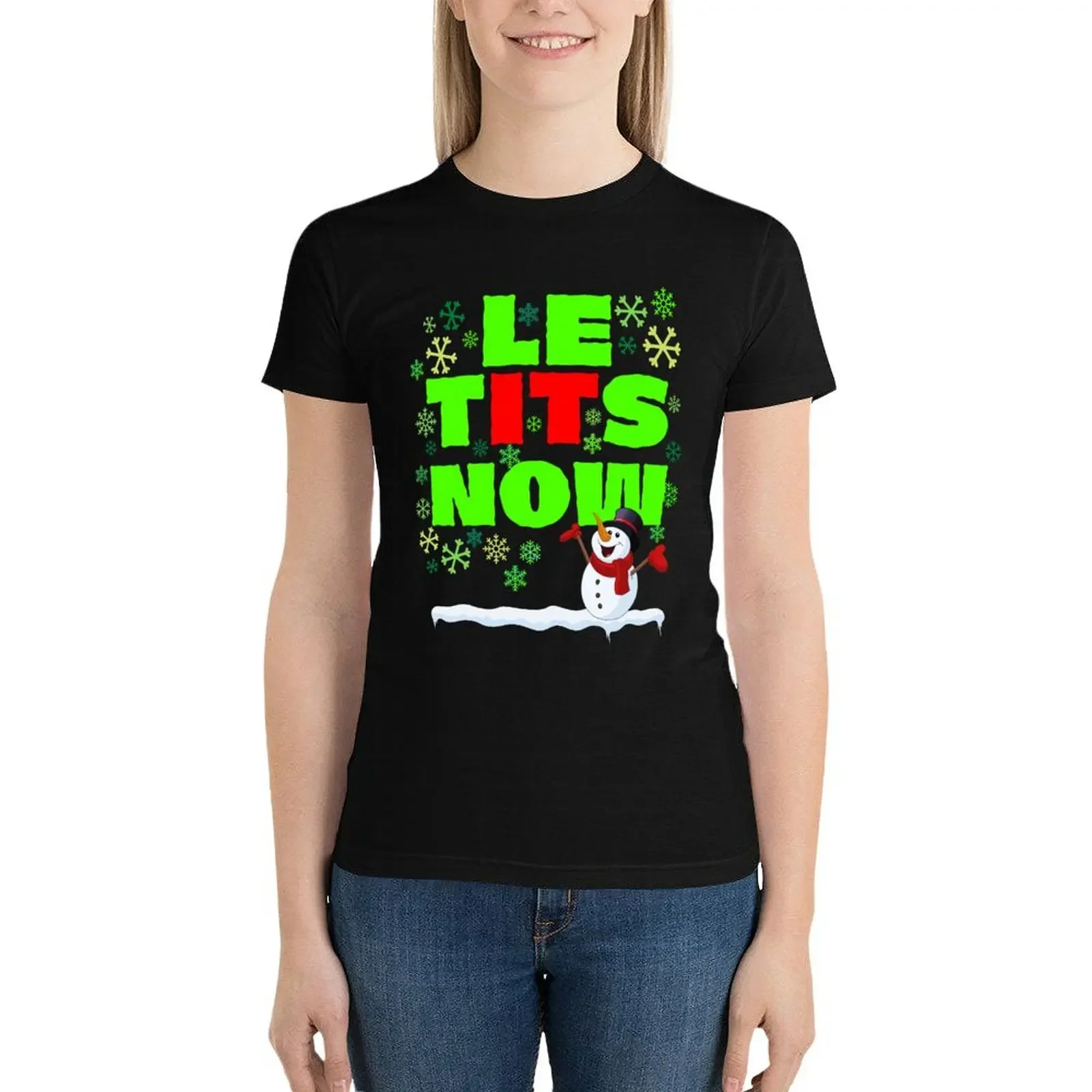 Le Tits Now - Let It Snow Naughty camiseta divertida de Humor de Navidad, ropa de anime, vestido de camiseta para mujer de talla grande