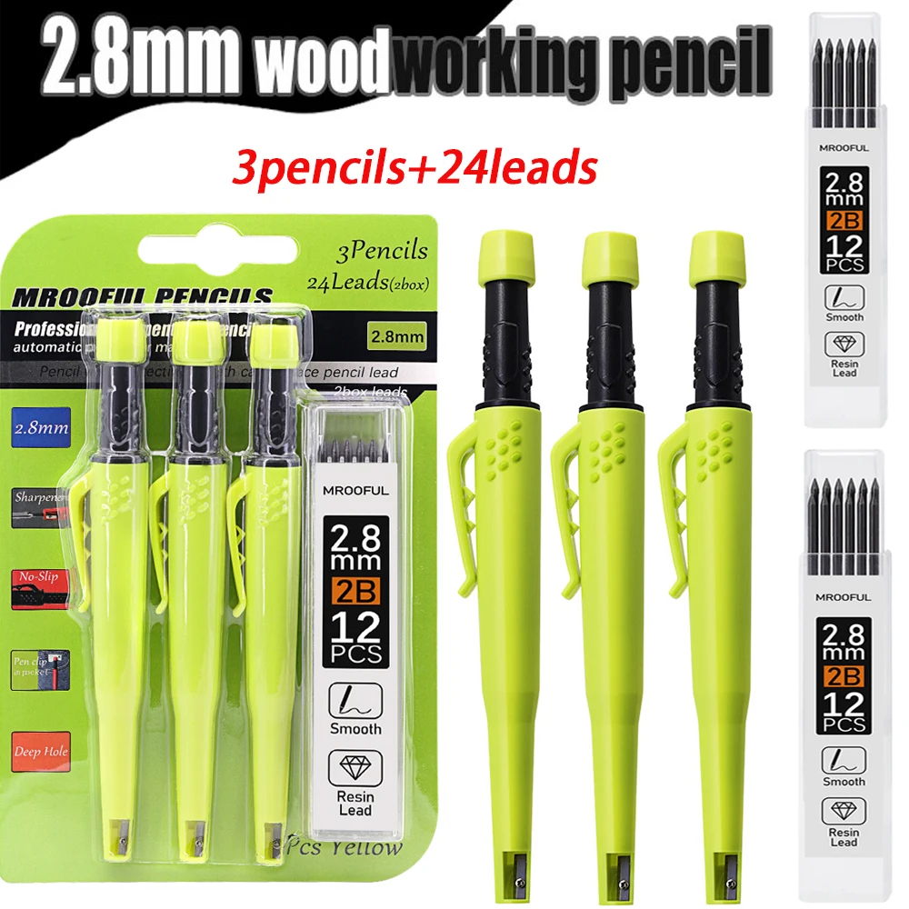 Professionelles Zimmermannsbleistift-Kartenset, zum Markieren und Zeichnen von Tiefenlöchern, mit 2,8 mm 2Box-Minen, für Zimmermanns- und Ingenieurwesen – Detail 1