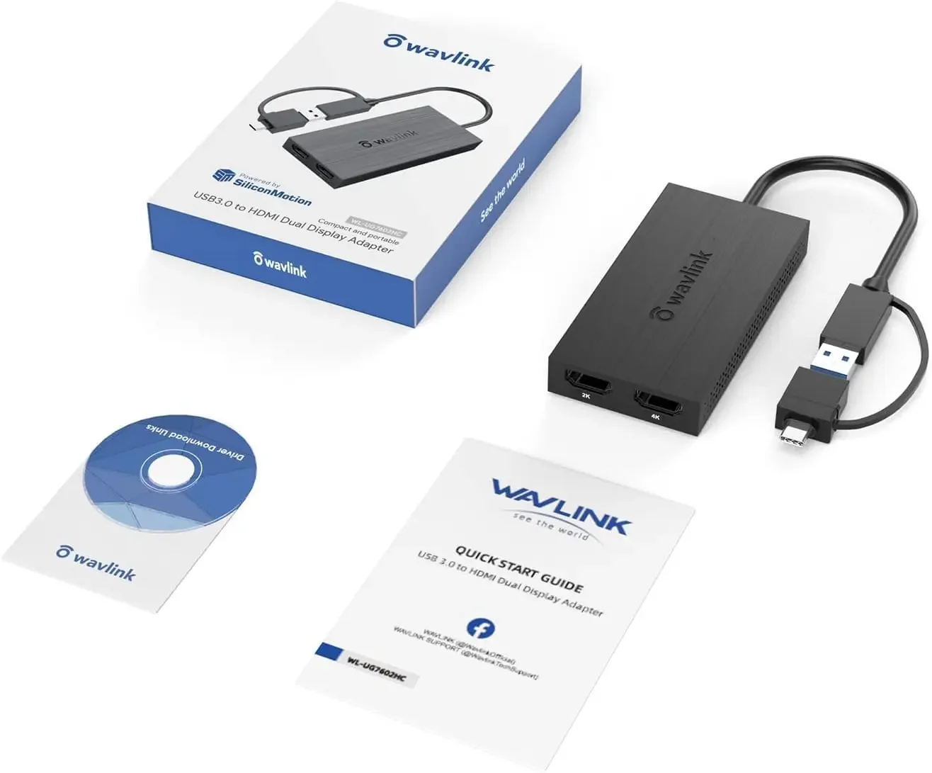 محول WAVLINK USB 3.0 أو USB C إلى HDMI لشاشات مزدوجة، محول رسومات فيديو عالمي لنظام التشغيل Windows