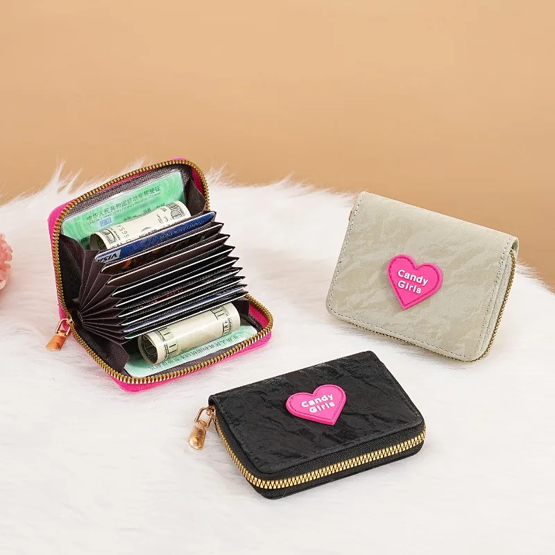 

Cute Small Wallet for Women Short Card Holder with Heart Shape Design Coin Pocket and Multiple Card Slots for Girls Students