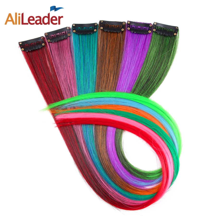 1Pack Colored Party Highlights Clip In Hair Extensions For Girls 20 Inches Multi-Colors Straight Hair Synthetic Hairpieces