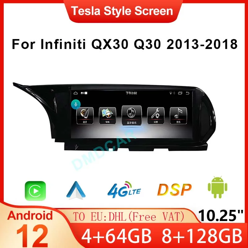 

Android 12 8 Core 128G 10.25" Tesla Style Screen For Infiniti QX30 Q30 2013-2018 GPS Navigation Multimedia Carplay Blue-tooth