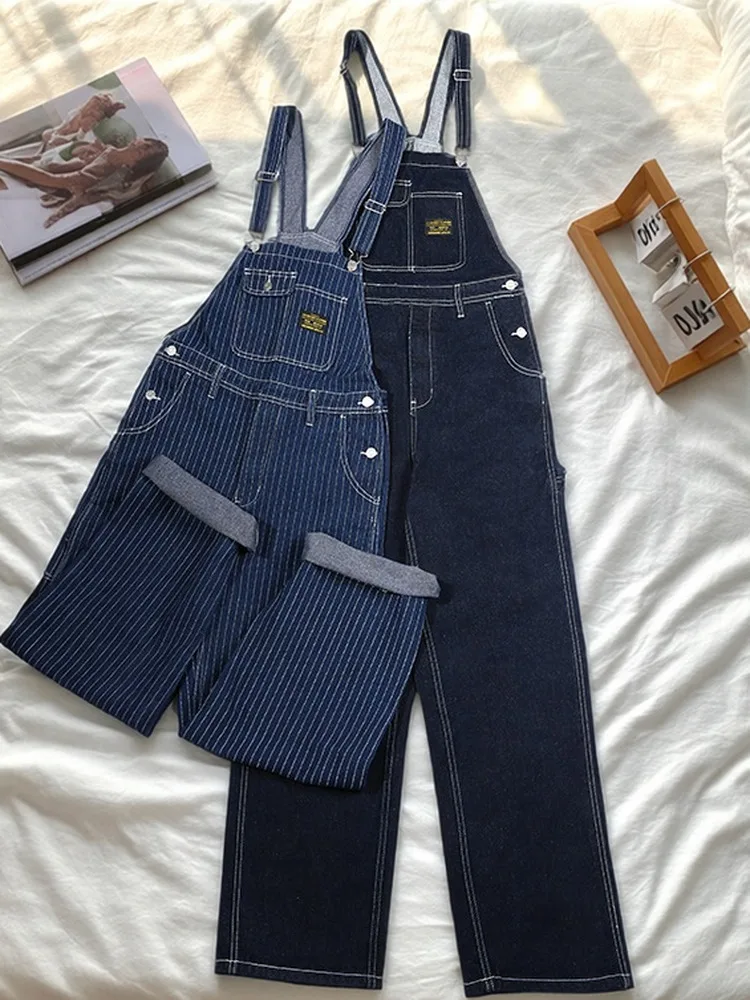 

Мужские винтажные джинсовые комбинезоны в полоску, рабочая одежда, брюки прямого кроя, весна-осень, новинка, повседневные, удобные, из хлопковой ткани