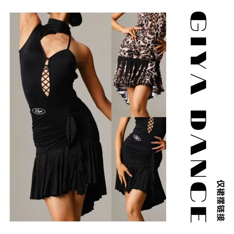 

customized High waisted tassel with angled skirt and bottom pants Latin dance skirts ballroom dance practice performance outfit