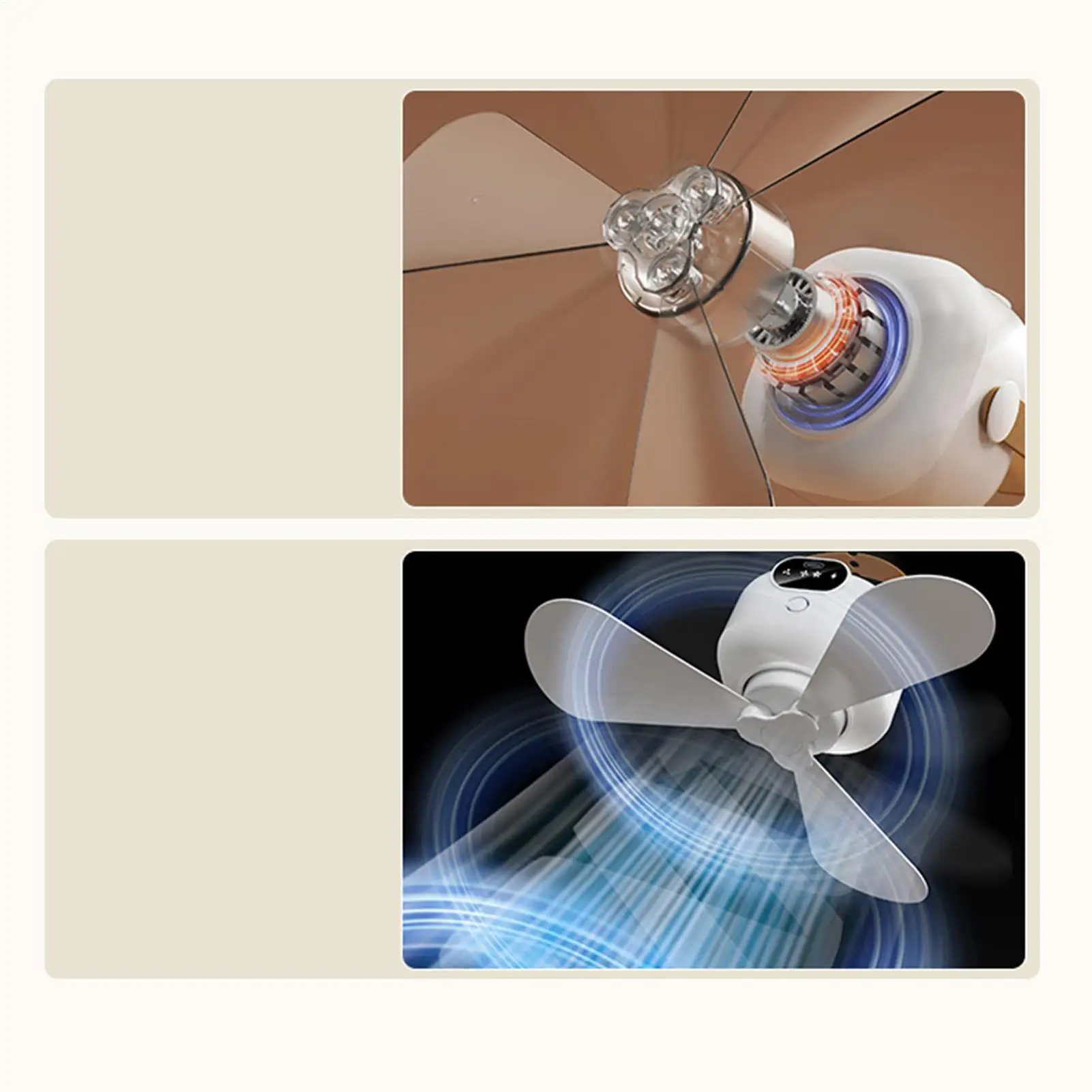 

USB Charging Cooler Remote Controlled Ceiling Fan with 3 Gears Adjustable & Light for Bedroom Festival Camping Outdoor