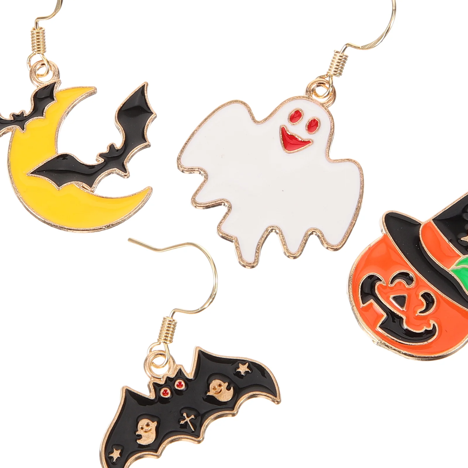 1 Set 5 Pairs Halloween Earrings Pumpkin Spider Ghost Bat Earring (Orange White) Spider Earrings Bat Earrings