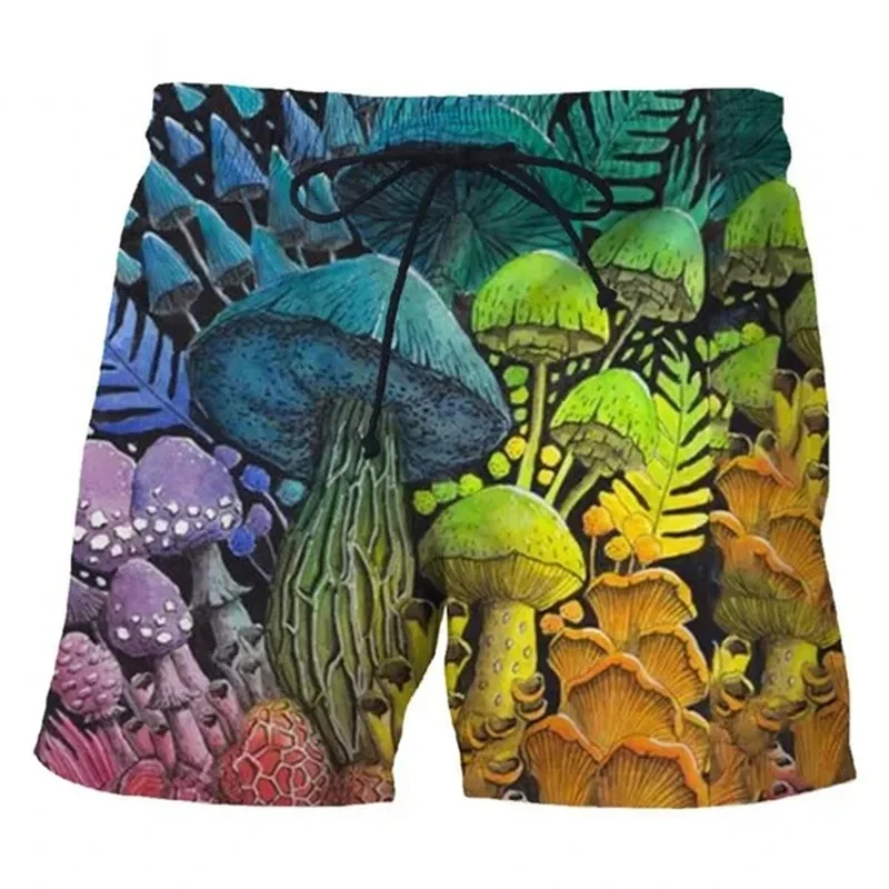 Mushroom Pattern 3d Printed Shorts For Men Rainbow Colors Streetwear Oversize Beach Shorts Fashion Graffiti Striped Short Pants