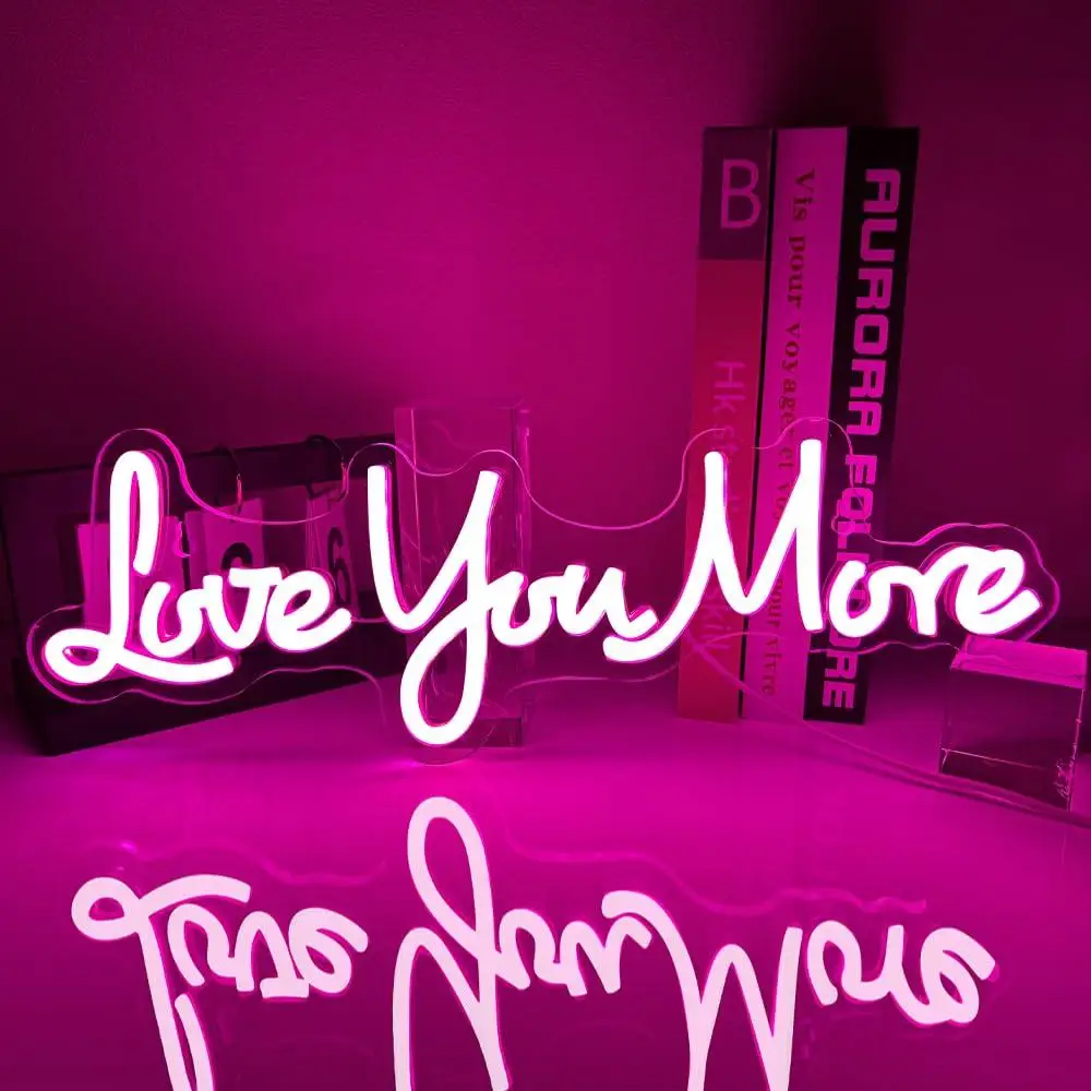 

Love You More Neon Sign USB Dimmable LED Light for Girls Bedroom Wedding Party Birthday Valentines Day Aesthetic Wall Decor Gift