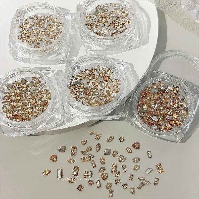 ทับทิมสีแดง Mini Zircon แชมเปญเรขาคณิต Rhinestone หยดน้ํา Love Heart ตกแต่งเล็บ DIY อุปกรณ์แต่งเล็บ