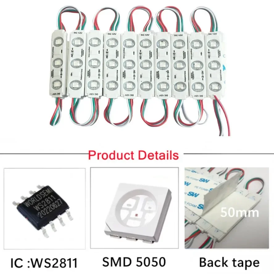 20PCS 12V WS2811 RGB LED Modules Light Waterproof IP65 Full Color Advertisement Lamp Shop Signboard Letter Light-box Decoration
