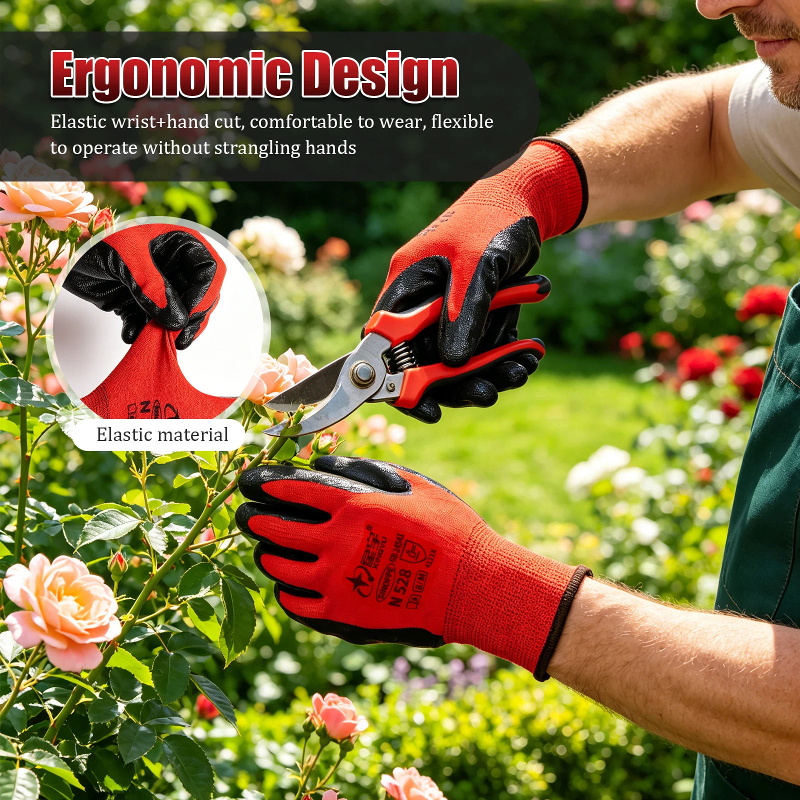 Gardening Gloves Nitrile Latex Coated Work Protective Gloves Cultivation Weeding for Garden Landscaping Lawn Yard Outside Indoor