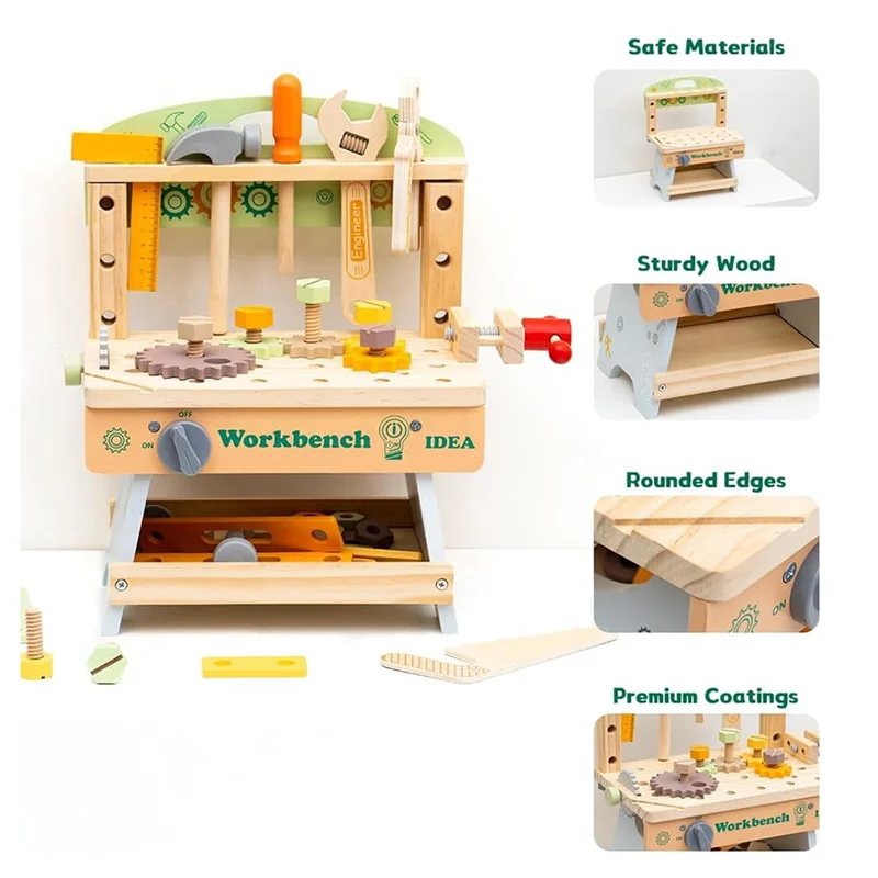 XX-Kids Tool Bench,Toddler Wooden Tool Bench Pretend Play ,Educational Gift Construction For Kids Ages 3-5