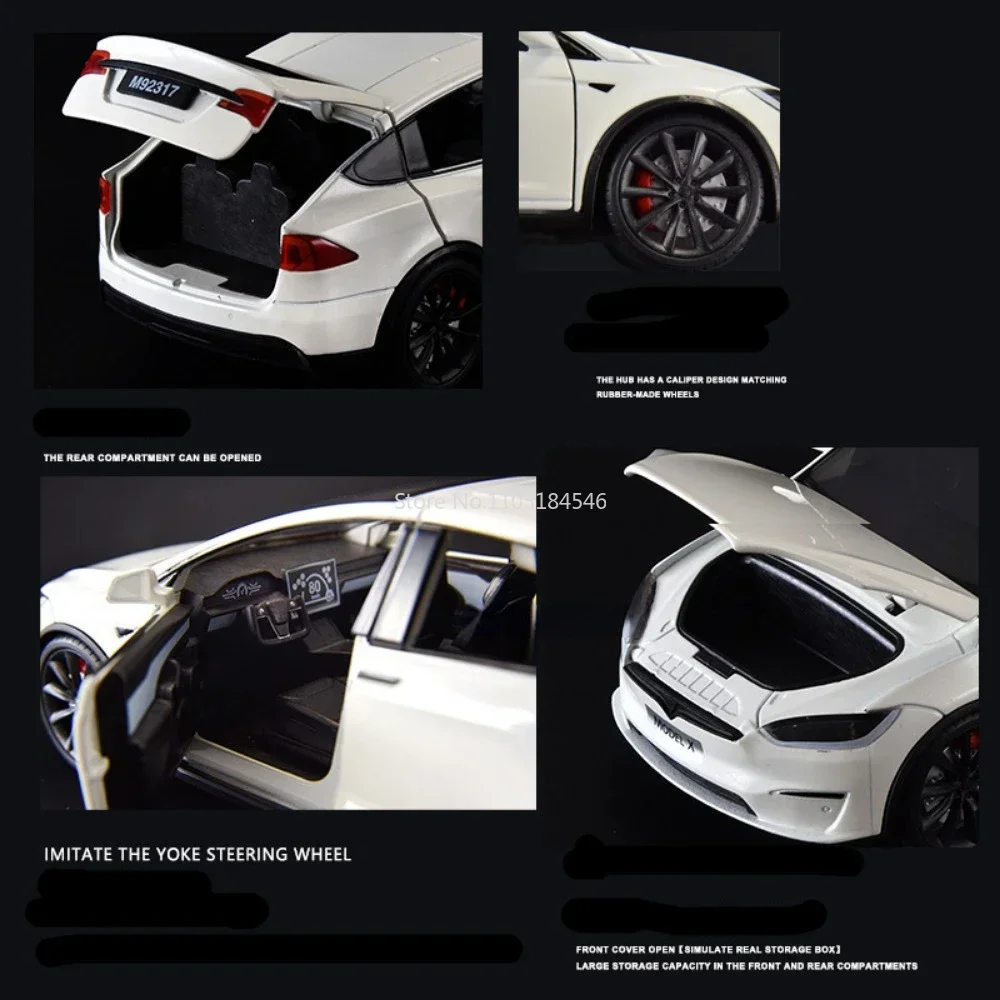 Coche de juguete X de aleación a escala 1/24, simulación de Metal fundido a presión con sonido extraíble, colección de vehículos ligeros para regalo de niño