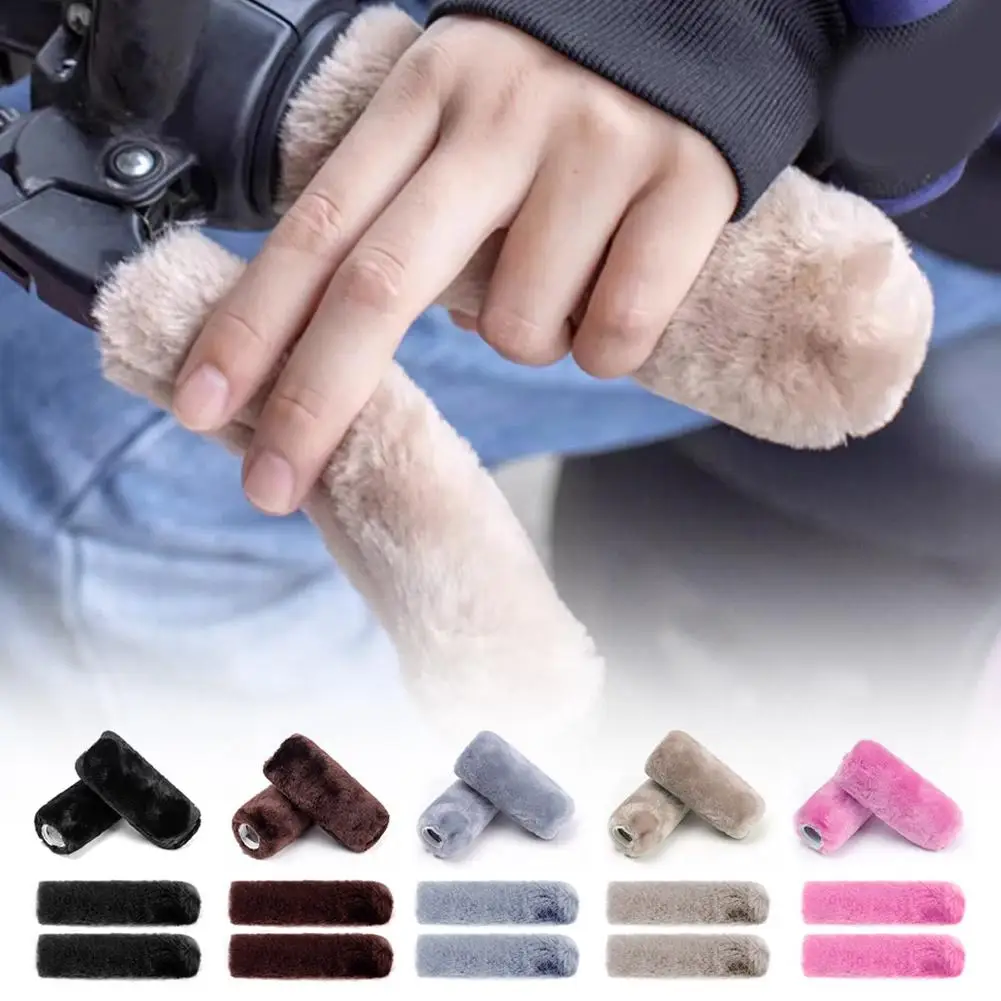 Winter Warm Bike Handlebar Covers Simulated Plush Handlebar Gloves For Motorcycle Electric Bike Handlebar Weather Protectio J5F1