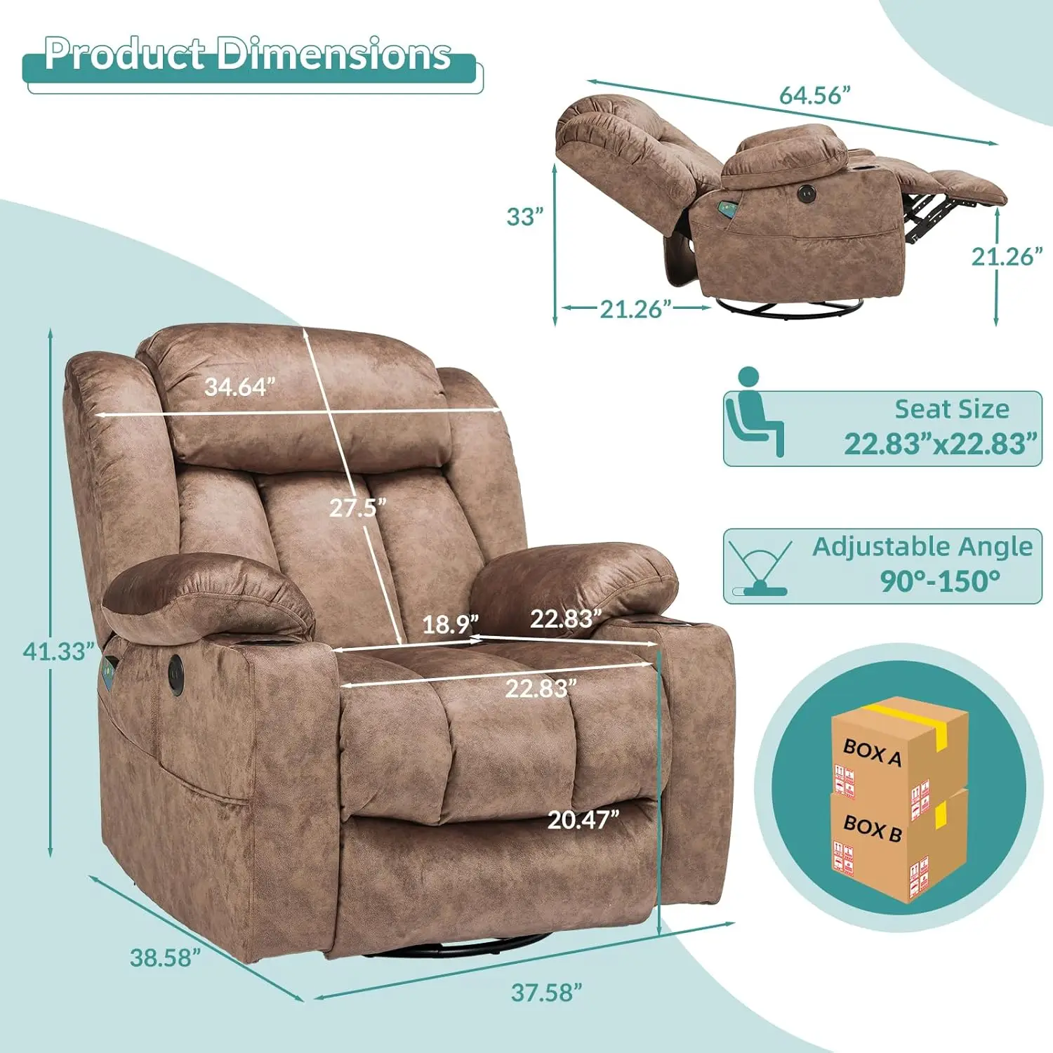 

Massage Swivel Rocker Recliner with Heat and Vibration, Manual Glider Rocking Recliner Chair