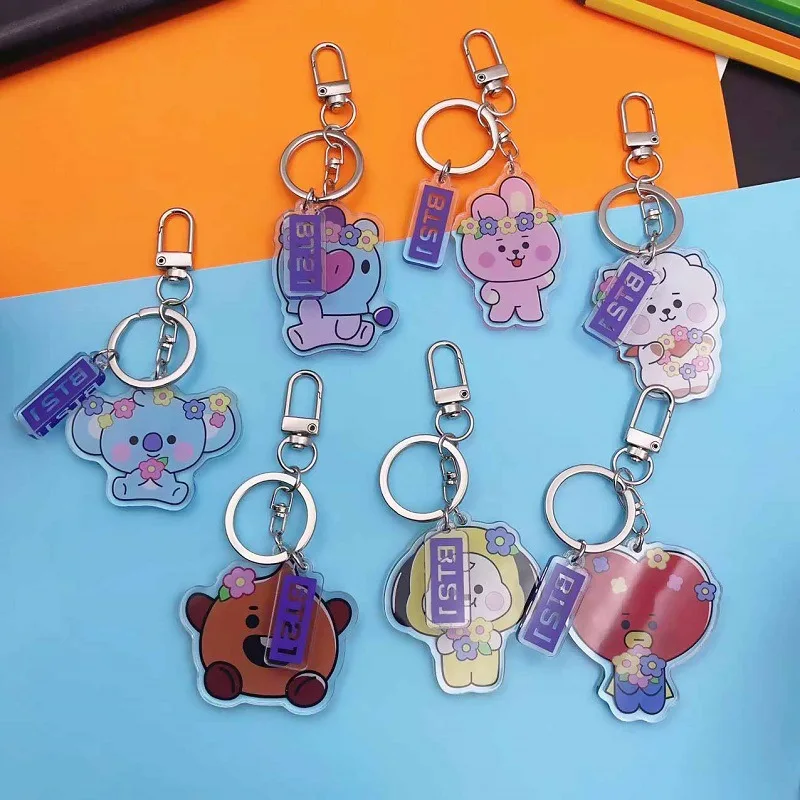 Kawaii BT21 Anime Tata Rj Chimmy Cooky Shooky Mang Koya Cartoon Acrylic Keychain Pendant Backpack Pendant